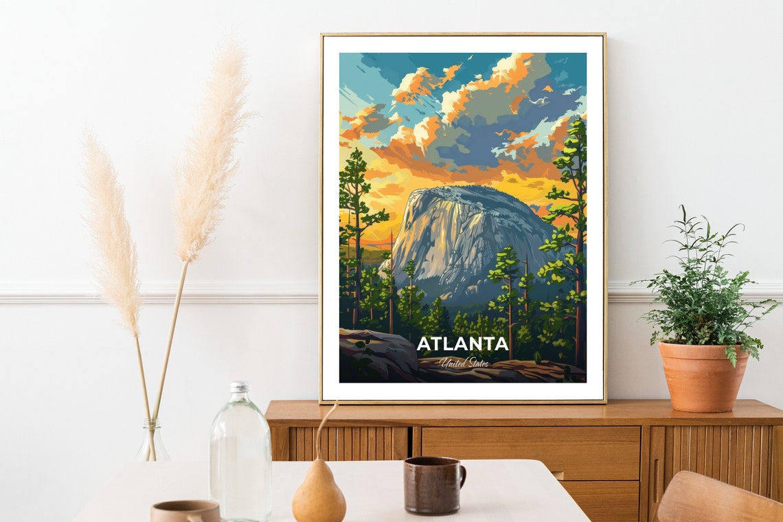Atlanta Georgia Travel Poster Stone Mountain Sunset Park Artwork - Image 2