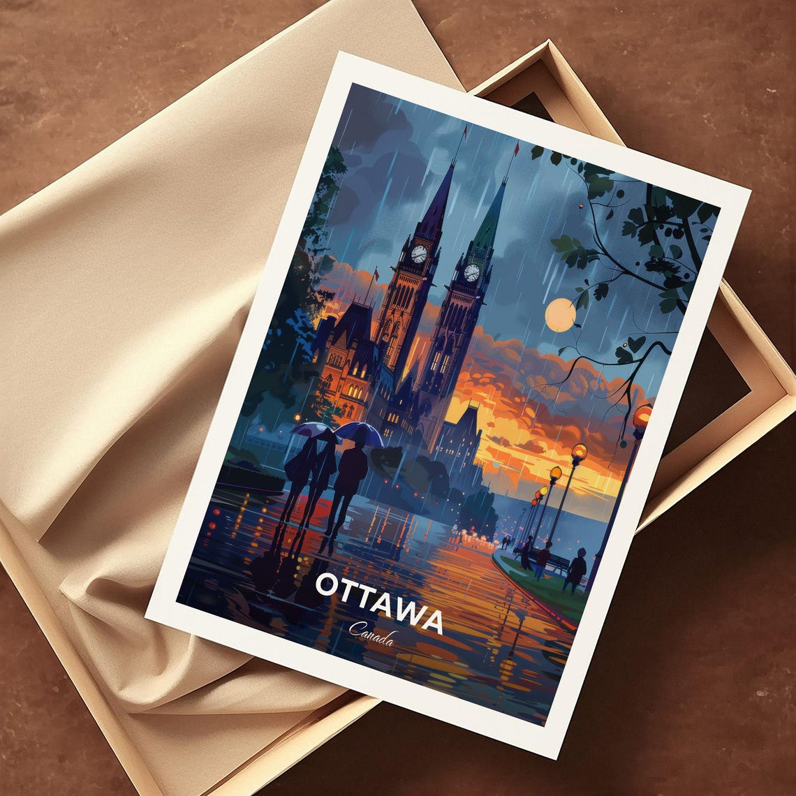Ottawa Canada Parliament Hill Rainy Dusk Reflections Travel Poster - Image 4