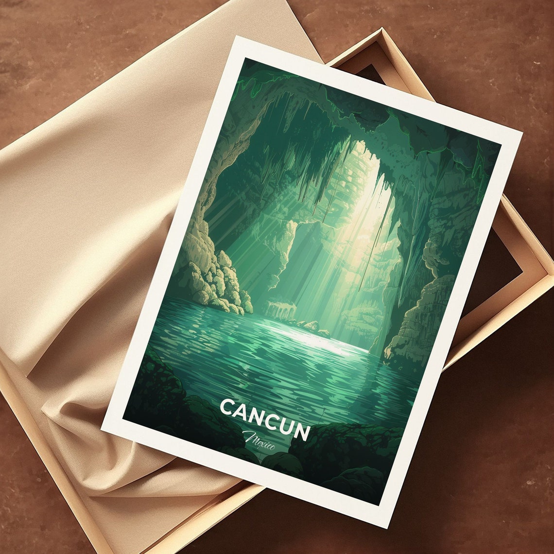 Cancun Cenote Underground Cave Pool Light Shaft Mexico Travel Poster - Image 3