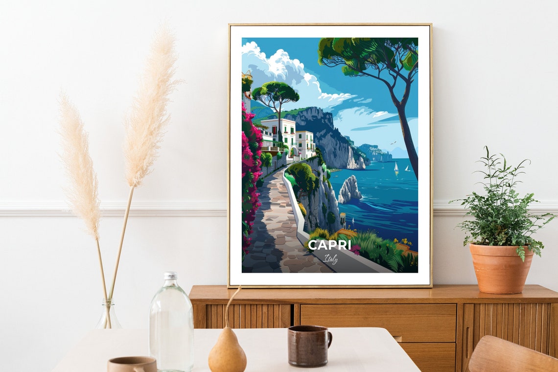 Capri Italy Via Krupp Winding Cliff Path Blue Sea Vista Poster - Image 2