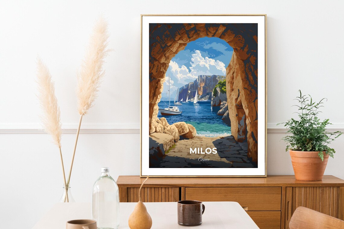 Milos Greece Sea Cave Arch Sailboats Hidden Cove View Poster - Image 3