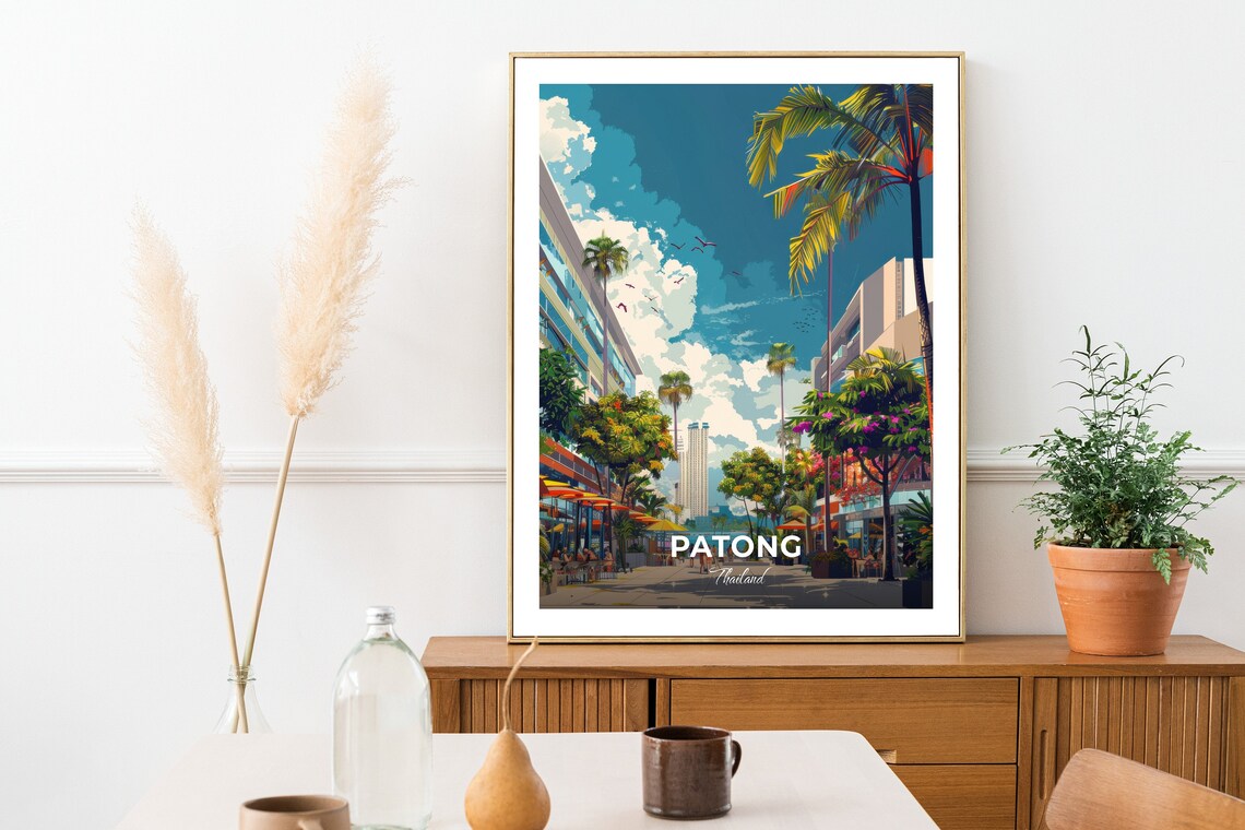 Patong Thailand Palm Lined Shopping Street Retro Travel Poster - Image 3