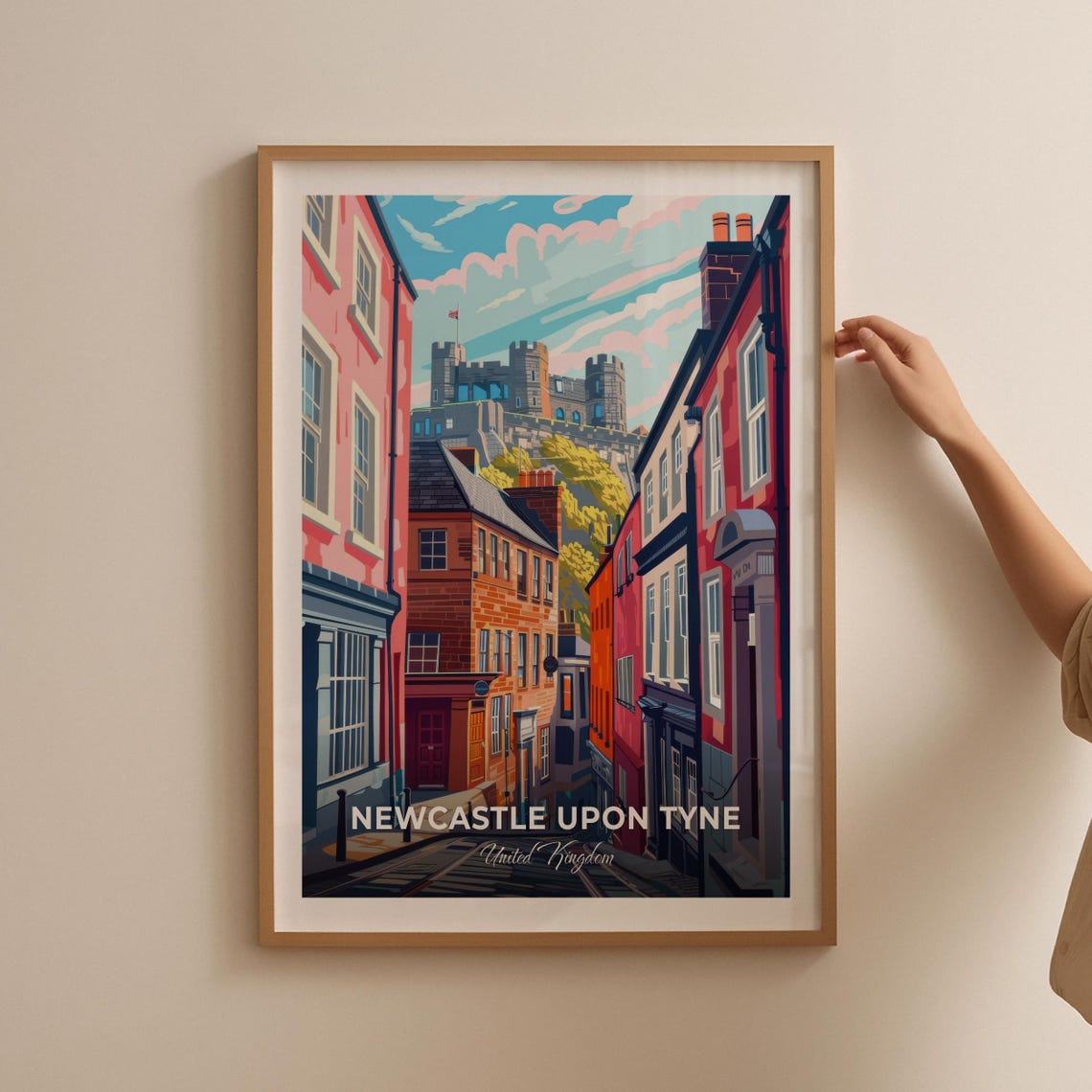 Newcastle Upon Tyne Castle Keep Historic Street Travel Poster - Image 2