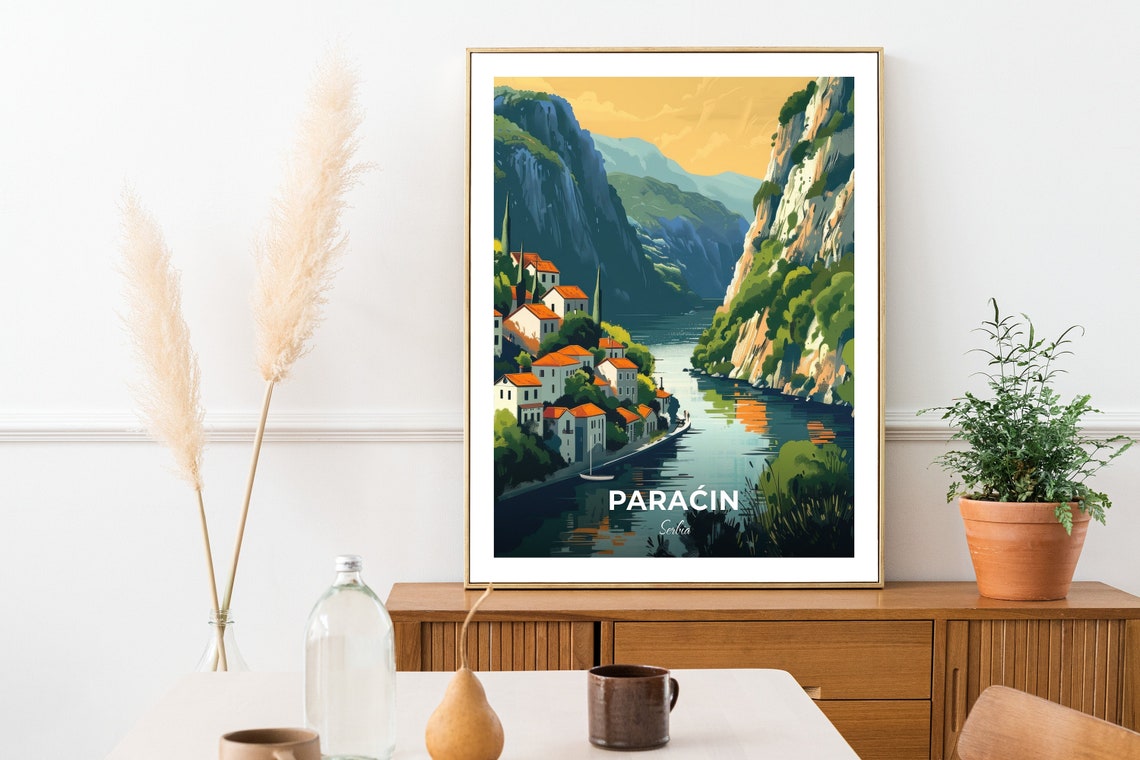 Paracin Serbia River Gorge Village Red Roofs Valley Travel Poster - Image 2
