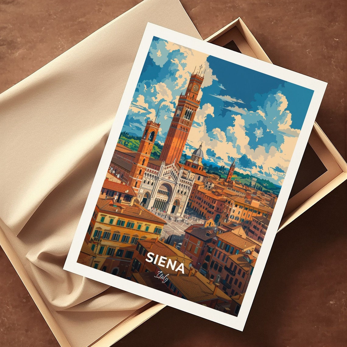 Siena Piazza del Campo Torre del Mangia Duomo Italy Travel Poster - Image 3
