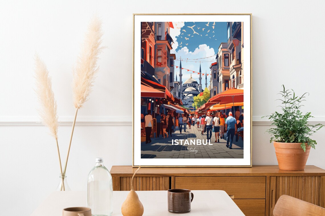 Istanbul Grand Bazaar Market Street Mosque View Travel Poster - Image 2