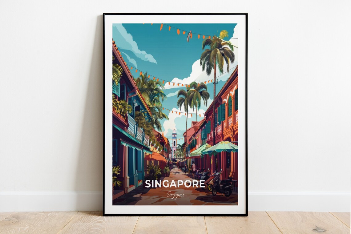 Singapore Little India Colorful Shophouse Street Travel Wall Art