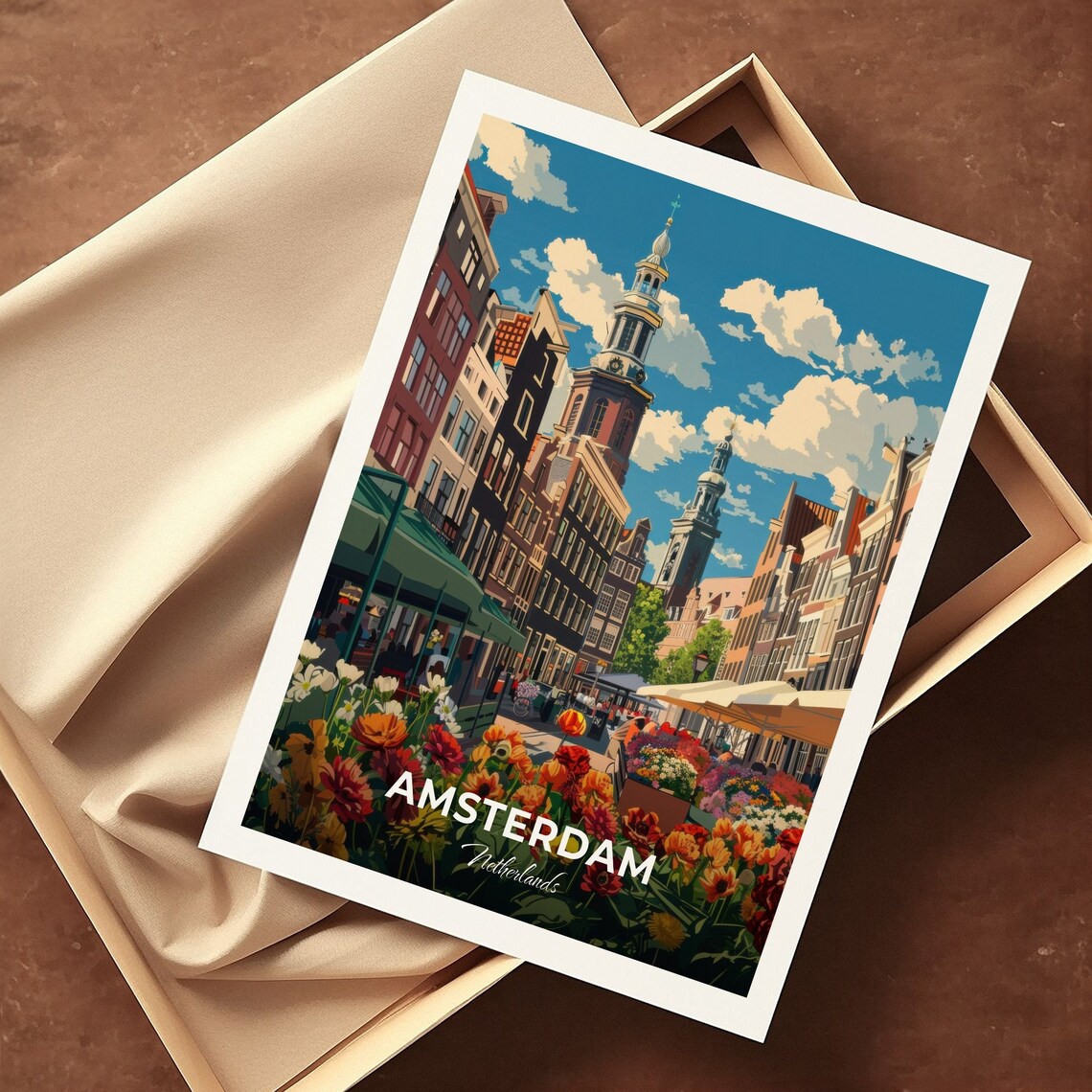 Amsterdam Netherlands Flower Market Canal Houses Travel Poster - Image 3