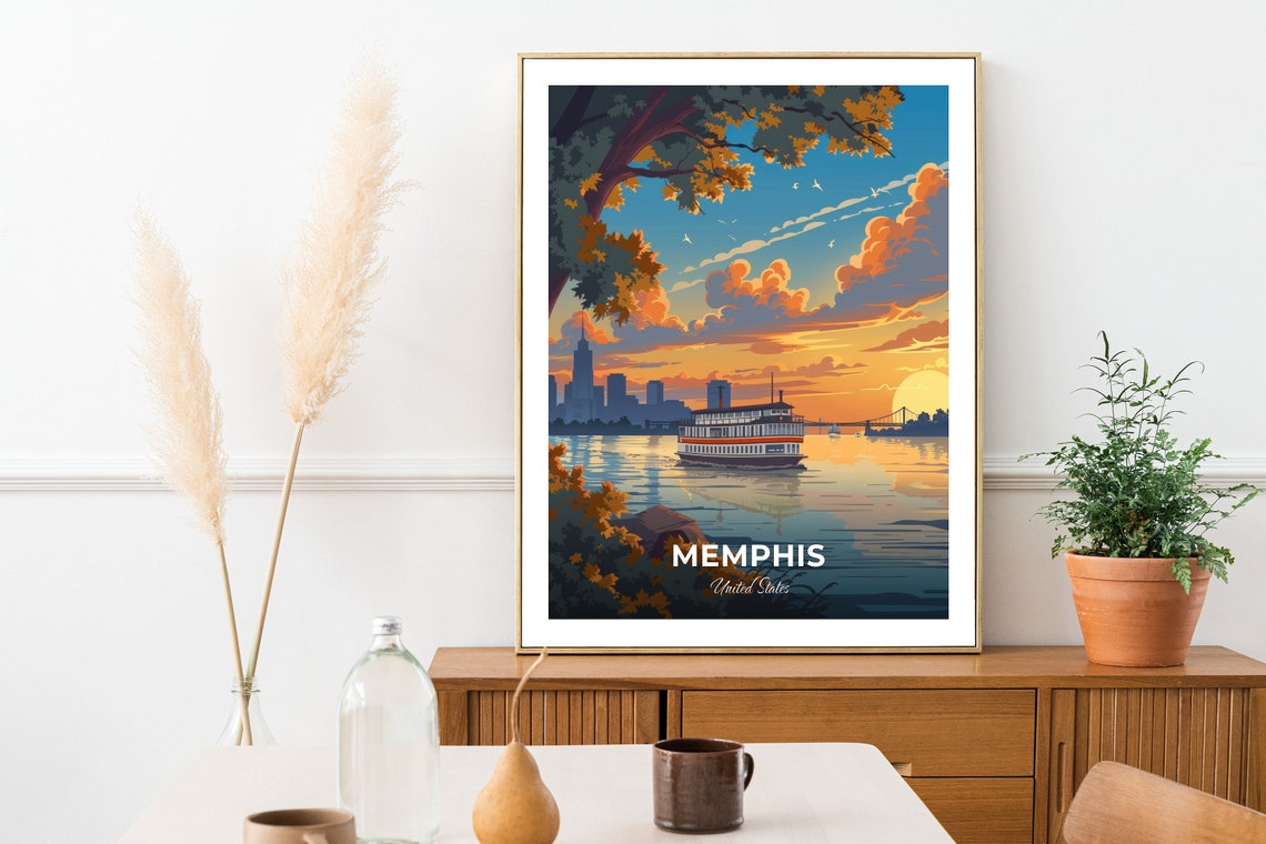 Memphis Sunset Riverboat Crossing Mississippi Riverfront Poster - Image 3