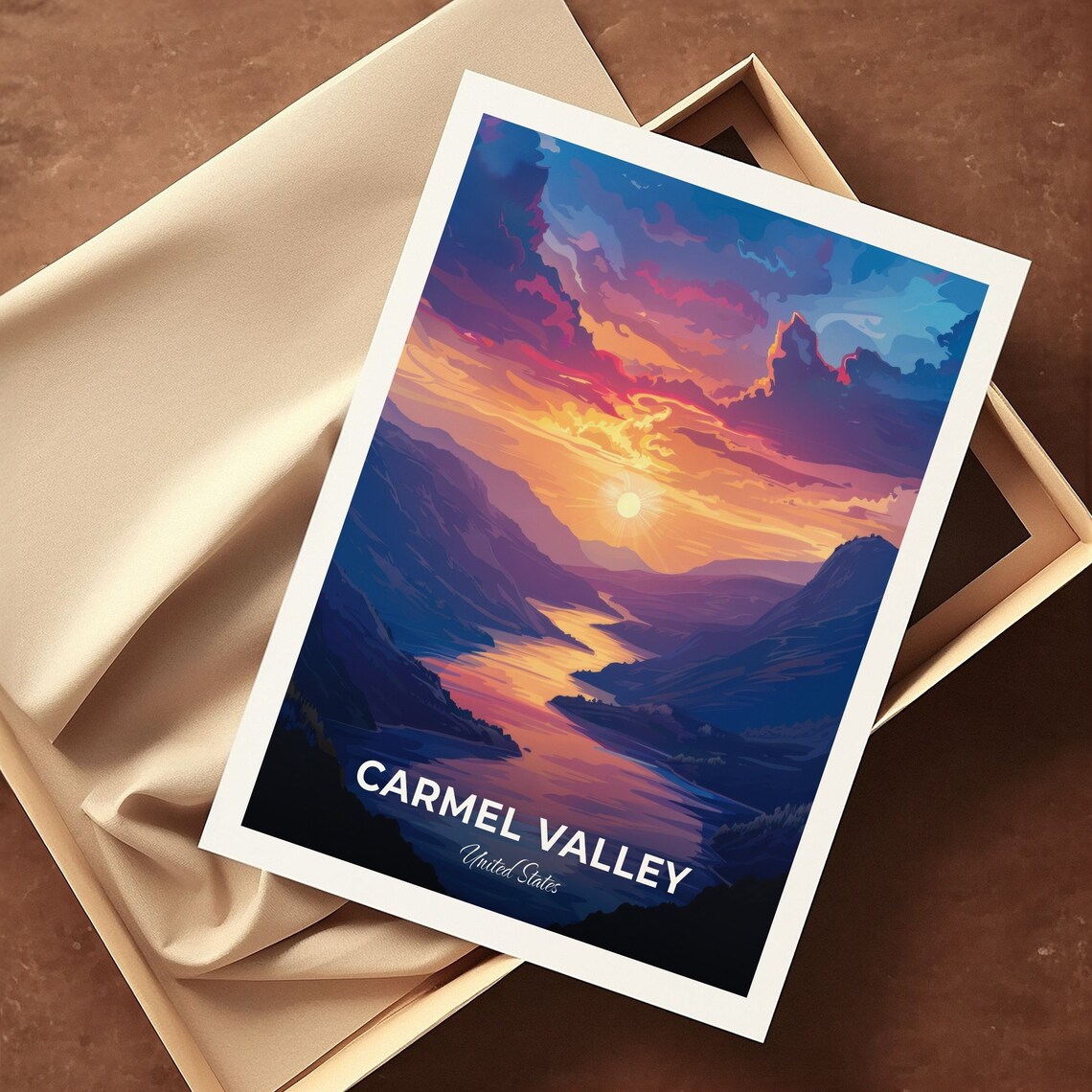Carmel Valley River Sunset Glow Purple Mountain Travel Poster - Image 3