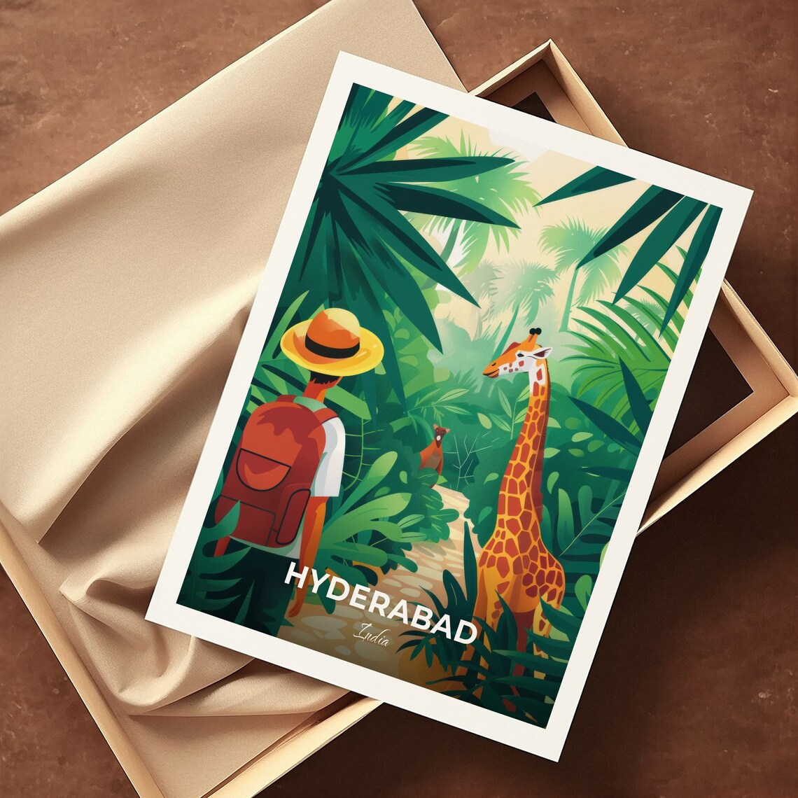 Hyderabad India Nehru Zoo Giraffe Jungle Safari Vintage Travel Poster - Image 3
