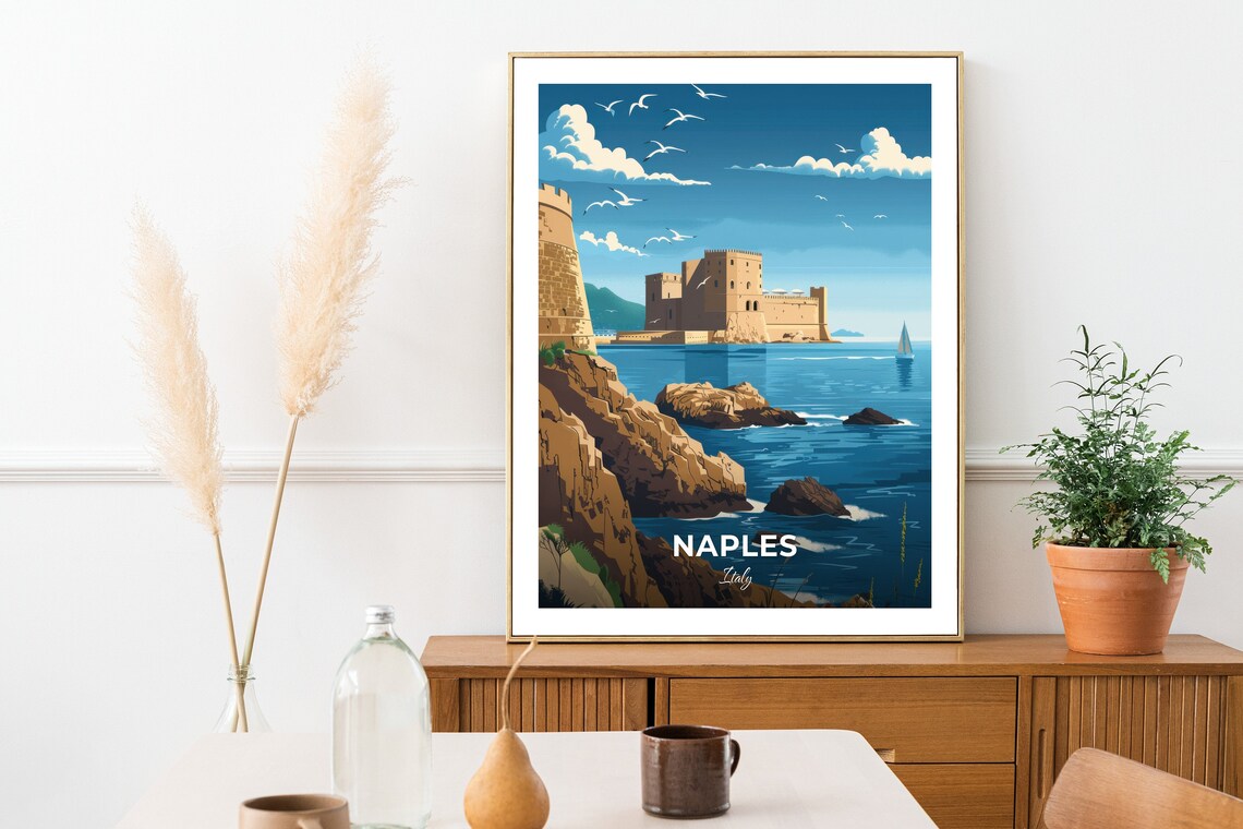 Naples Italy Castel dell Ovo Seaside Fortress Vintage Poster - Image 2