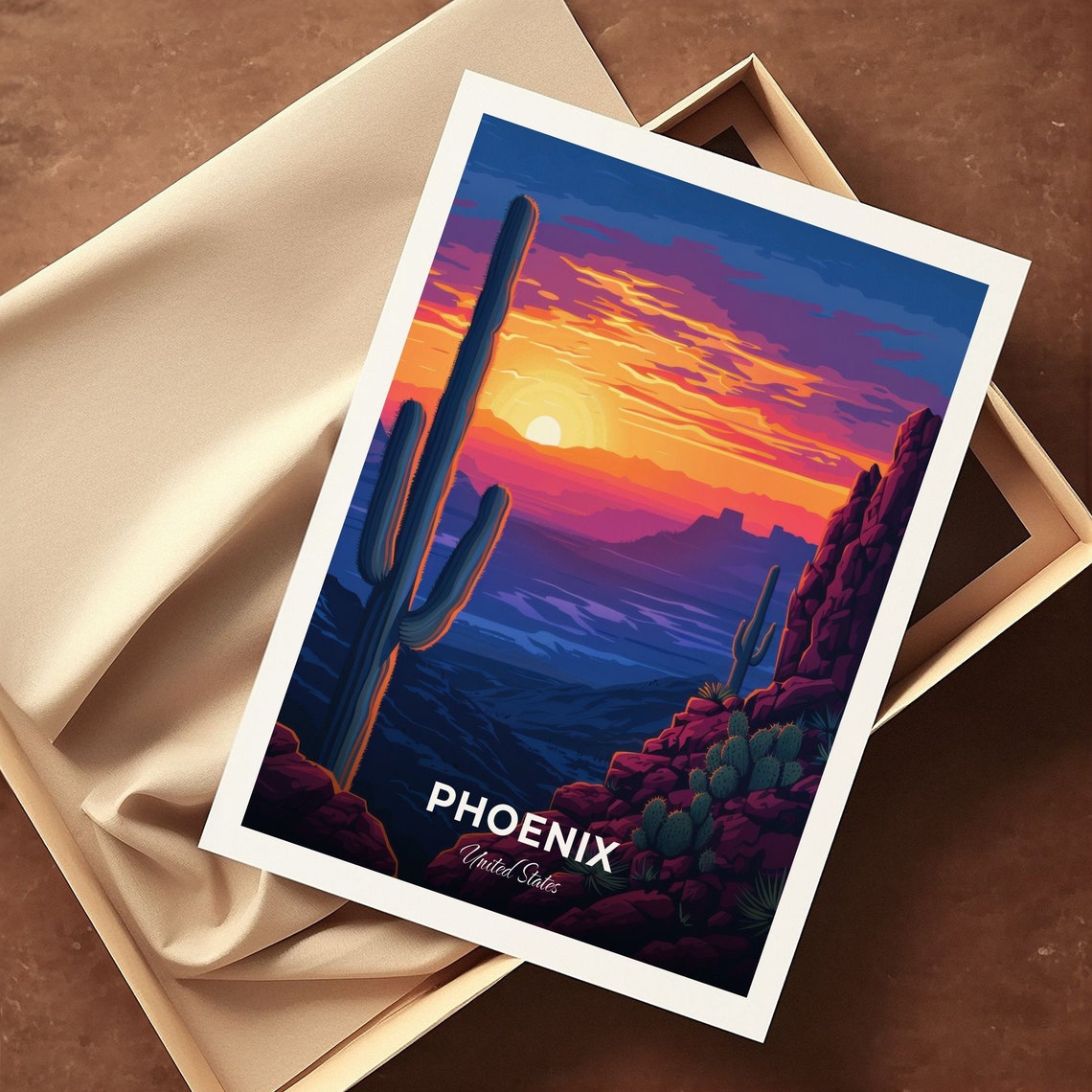 Phoenix Camelback Mountain Saguaro Sunset United States Travel Poster - Image 3