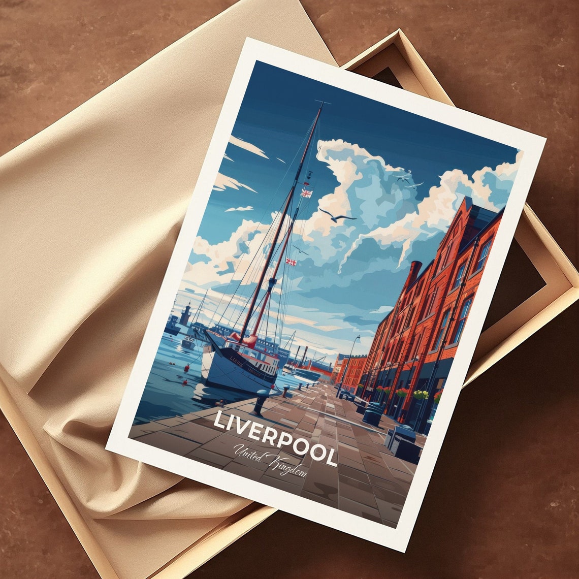 Liverpool Royal Albert Dock Tall Ship Waterfront Travel Poster UK - Image 3
