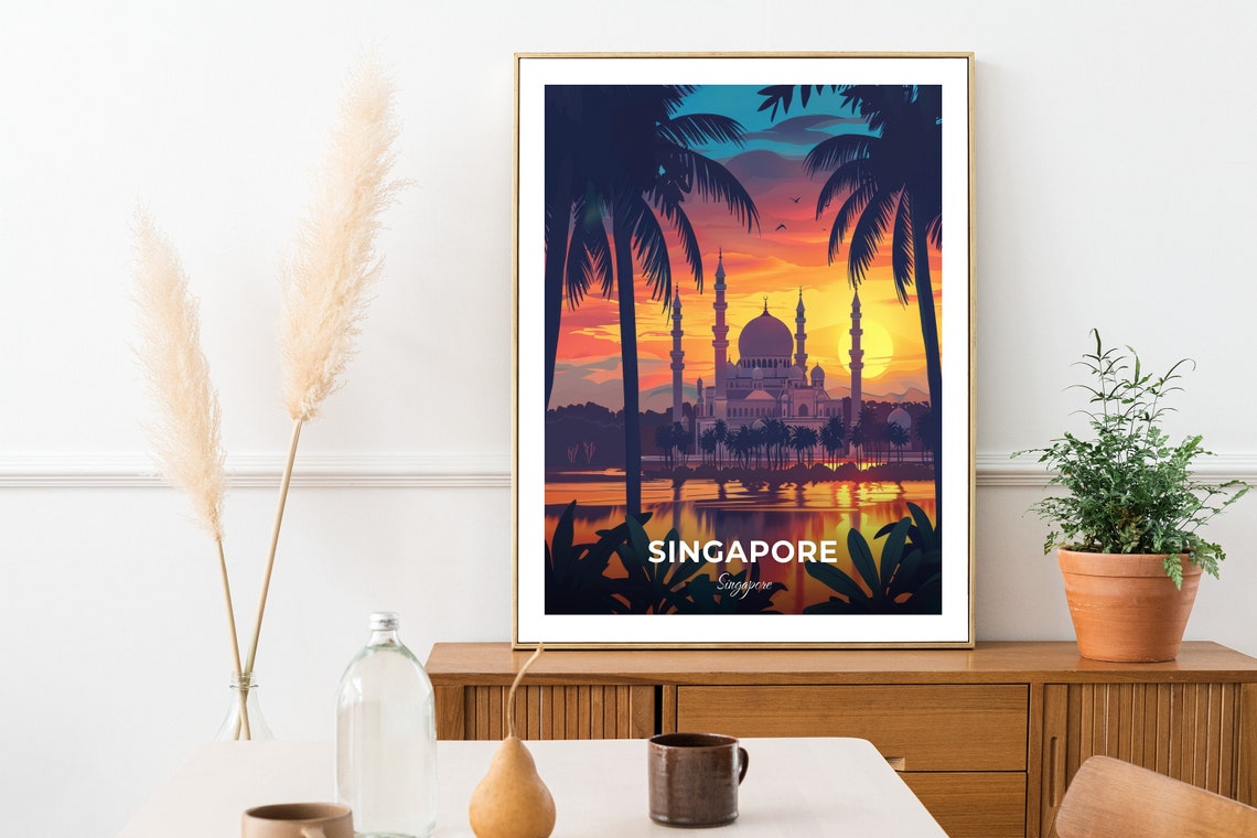 Singapore Sultan Mosque Sunset Palm Trees Cityscape Wall Art - Image 2