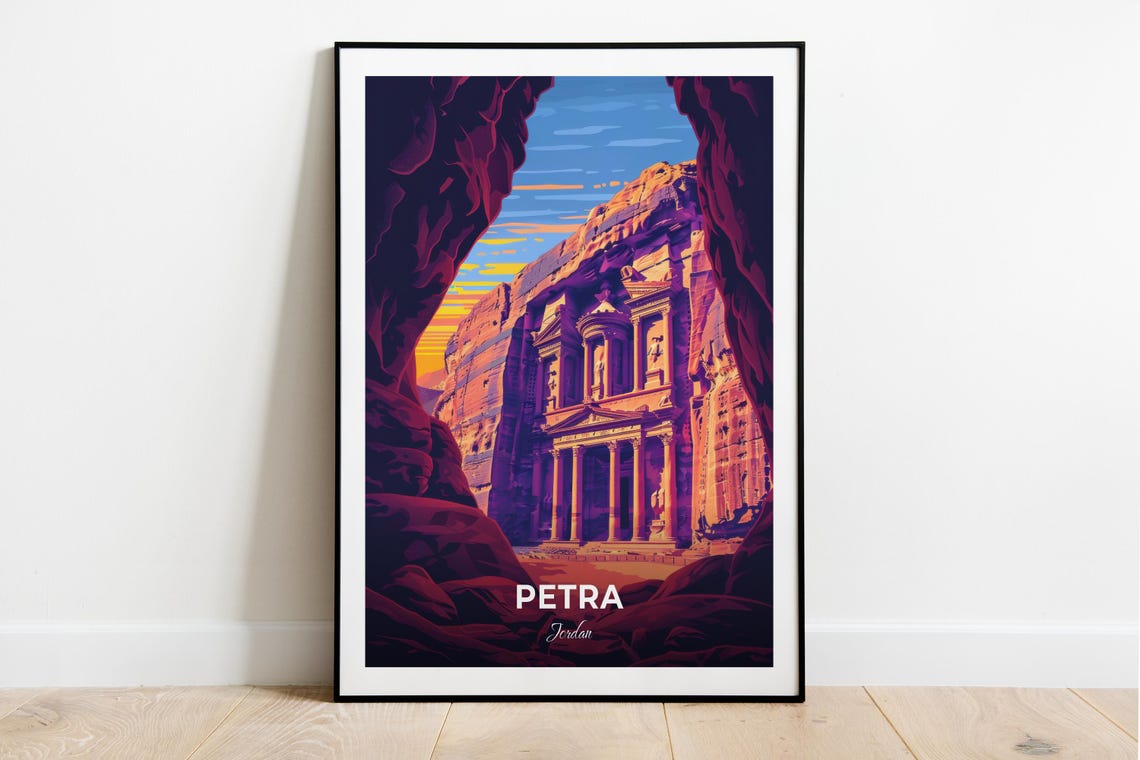 Petra Jordan Al Khazneh Treasury Siq Canyon Sunset Travel Poster
