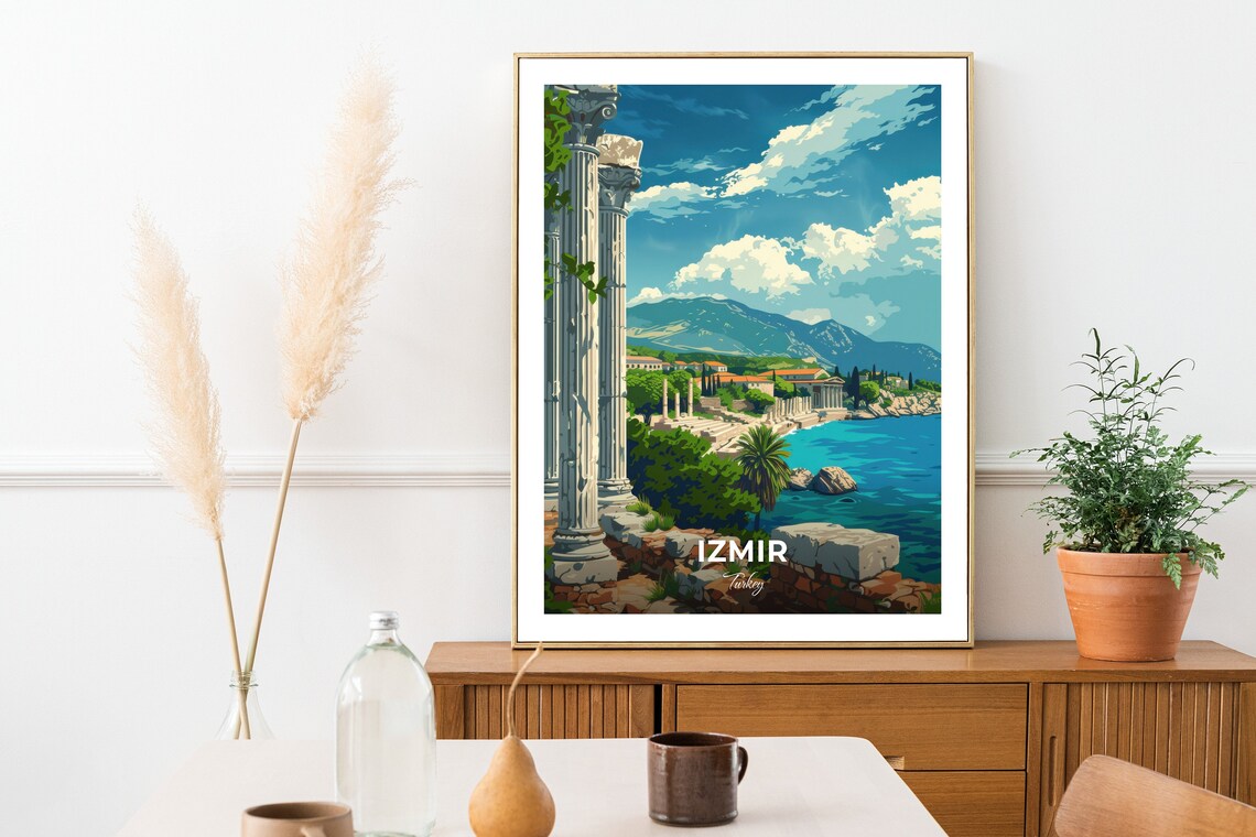 Izmir Turkey Ancient Agora Ruins Travel Poster Seaside Columns Art - Image 2