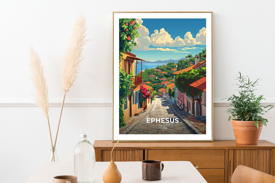 Ephesus Turkey Old Town Cobblestone Street Red Roofs Travel Poster - Image 2