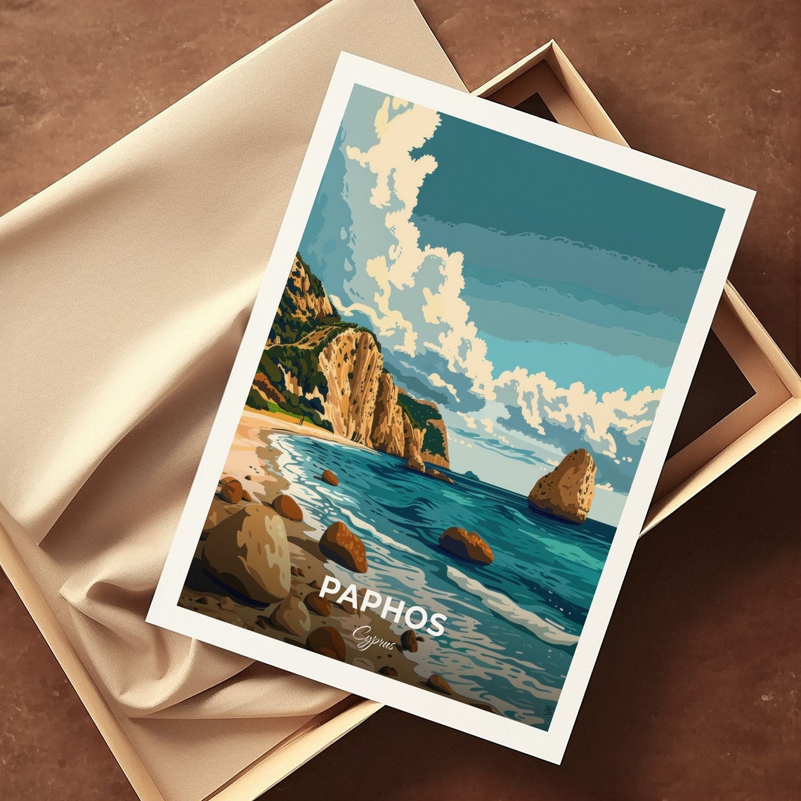 Paphos Cyprus Aphrodites Rock Sea Stack Ocean Cliffs Travel Poster - Image 3
