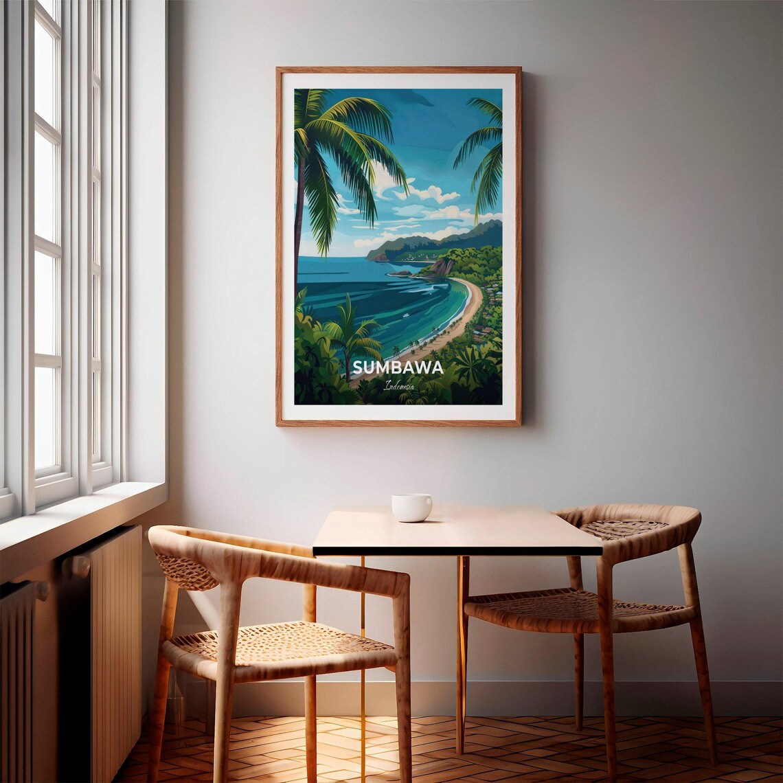 Sumbawa Indonesia Palm Framed Curved Bay Jungle Coast Travel Poster - Image 2