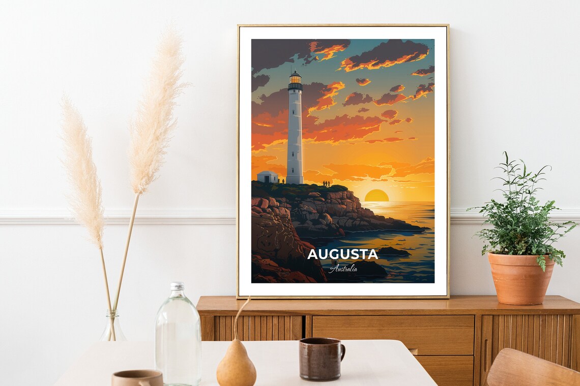 Augusta Cape Leeuwin Lighthouse Sunset Rocks Australia Vintage Travel Poster - Image 3