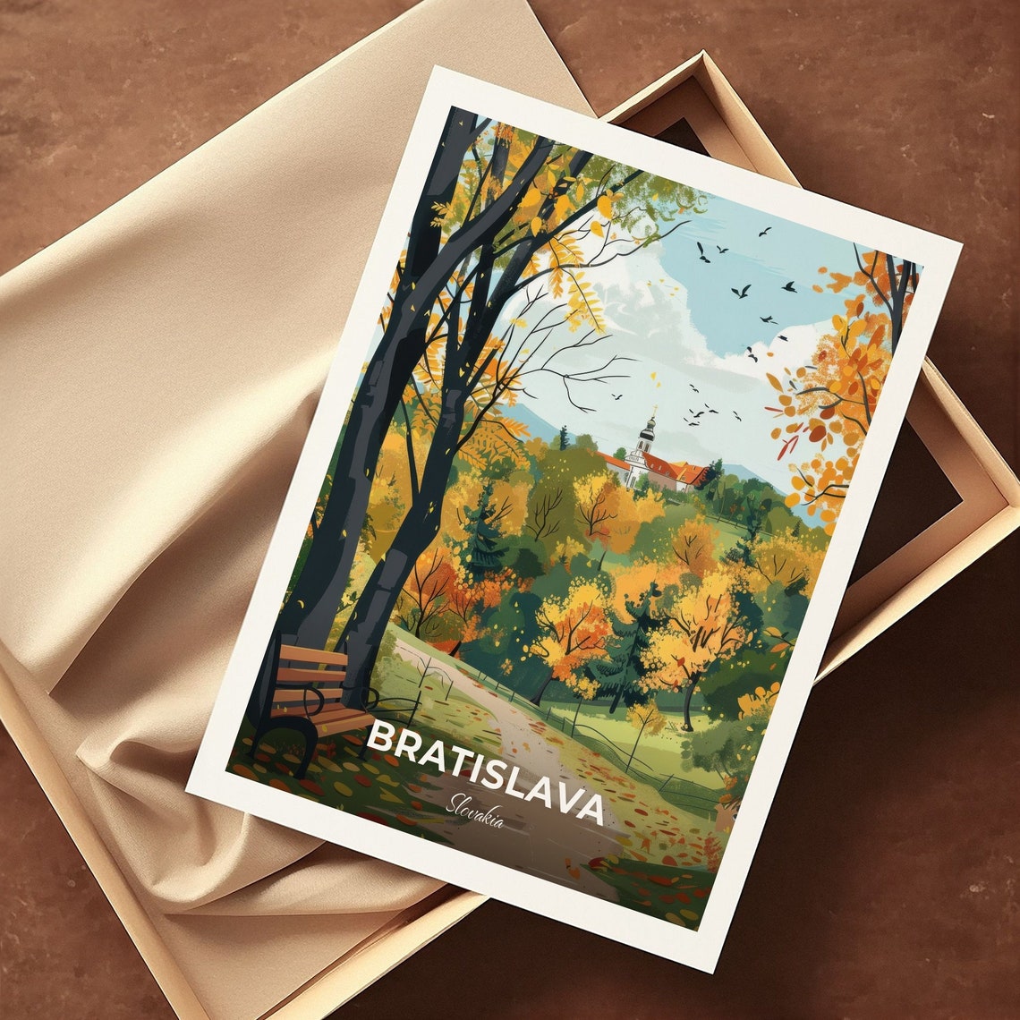 Bratislava Autumn Park Golden Trees Bench Slovakia Fall Travel Poster - Image 3