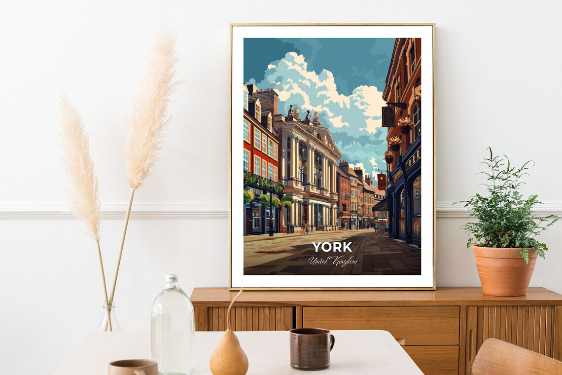 York Theatre Royal Historic Street City View England Travel Poster - Image 2