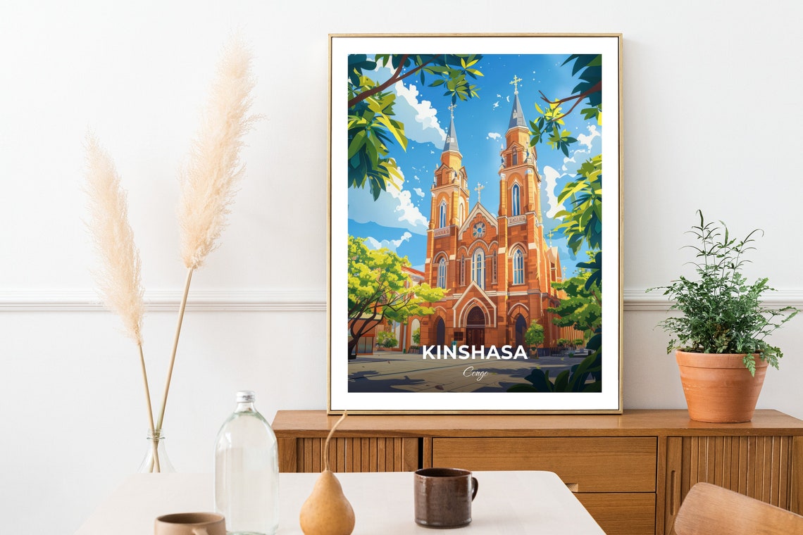 Kinshasa Congo Twin Spired Brick Cathedral Sunny Plaza Landmark Poster - Image 2