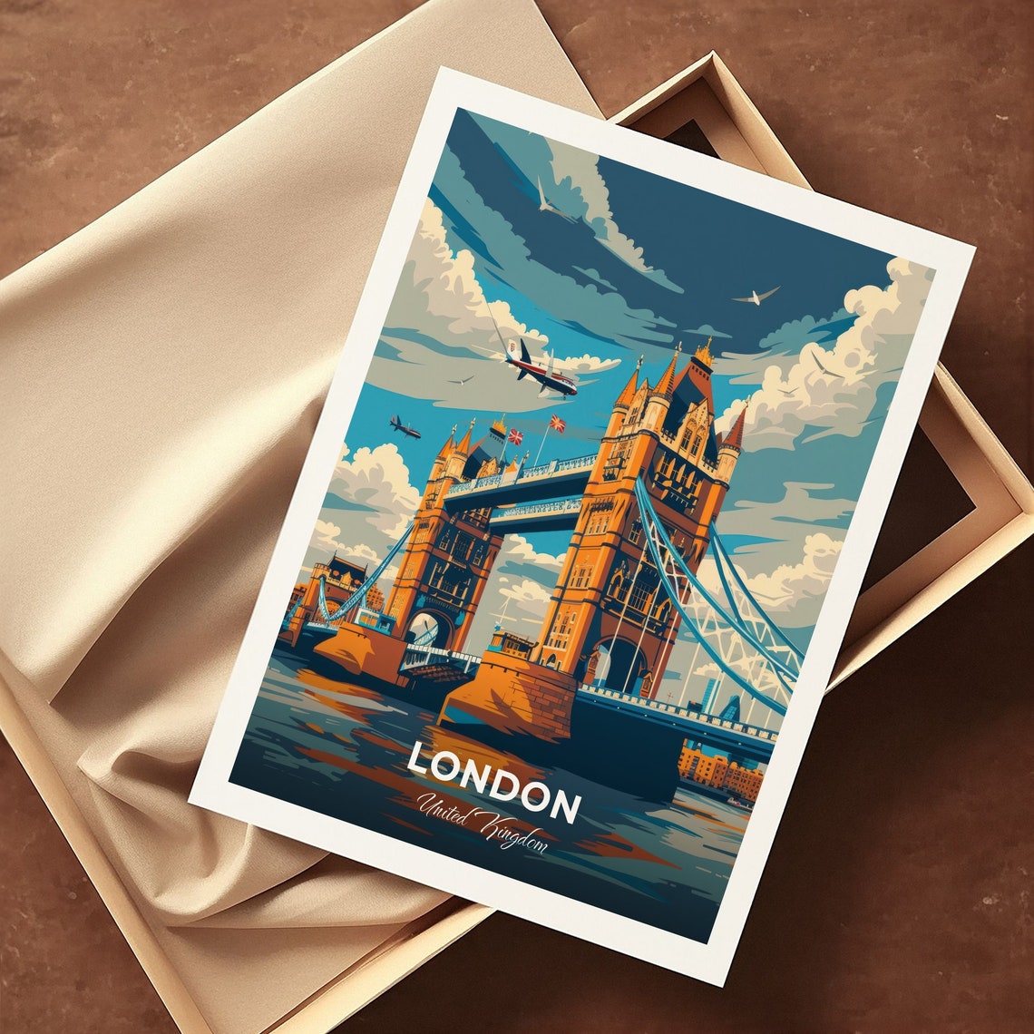 London Tower Bridge River Thames Clouds Skyline Travel Poster - Image 3