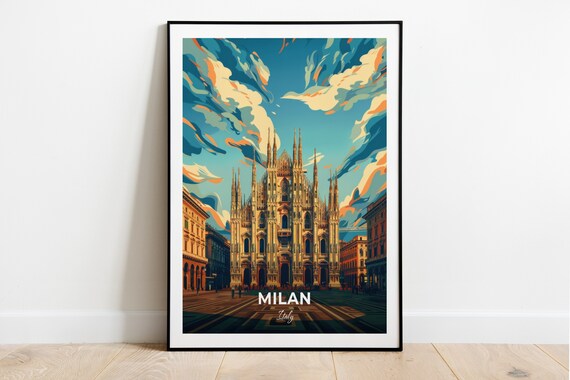 Milan Italy Duomo Di Milano Cathedral Cloudy Sky Travel Poster