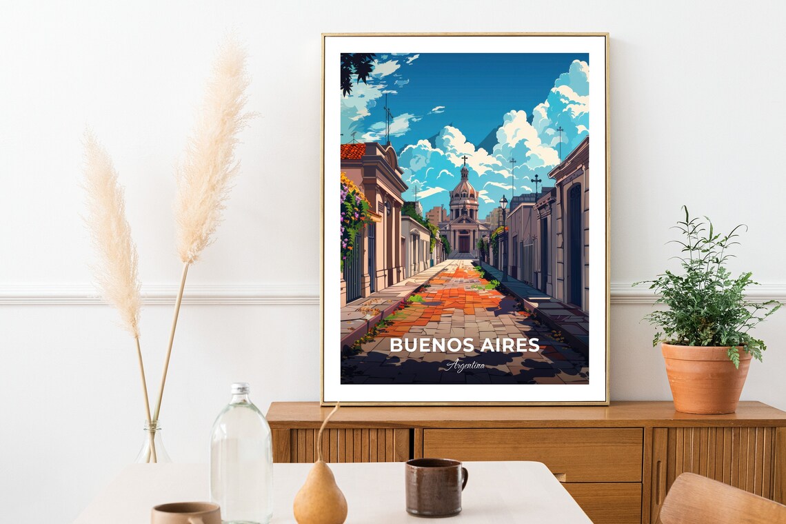 Buenos Aires Recoleta Cemetery Sunlit Lane Historic Chapel Travel Poster - Image 2