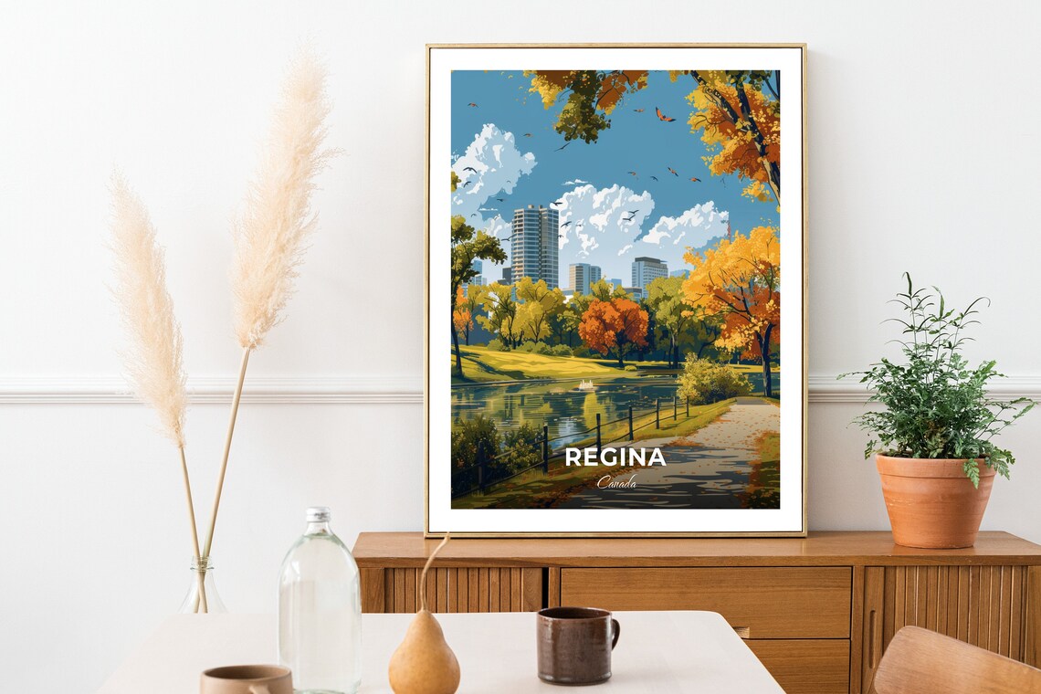 Regina Canada Victoria Park Autumn Skyline Cityscape Travel Poster - Image 2
