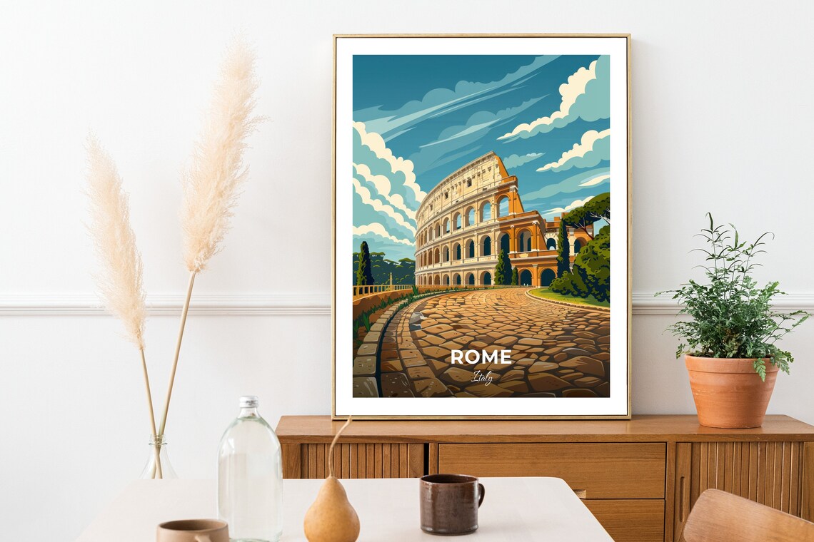 Rome Italy Colosseum Ancient Cobblestone Road Vintage Travel Poster - Image 2