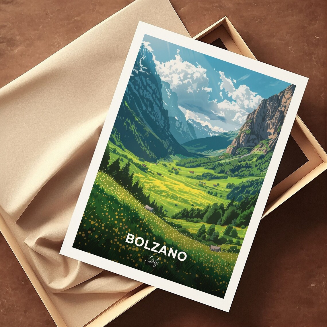 Bolzano Italy Lush Green Valley Peaks Meadows Travel Art Poster - Image 3