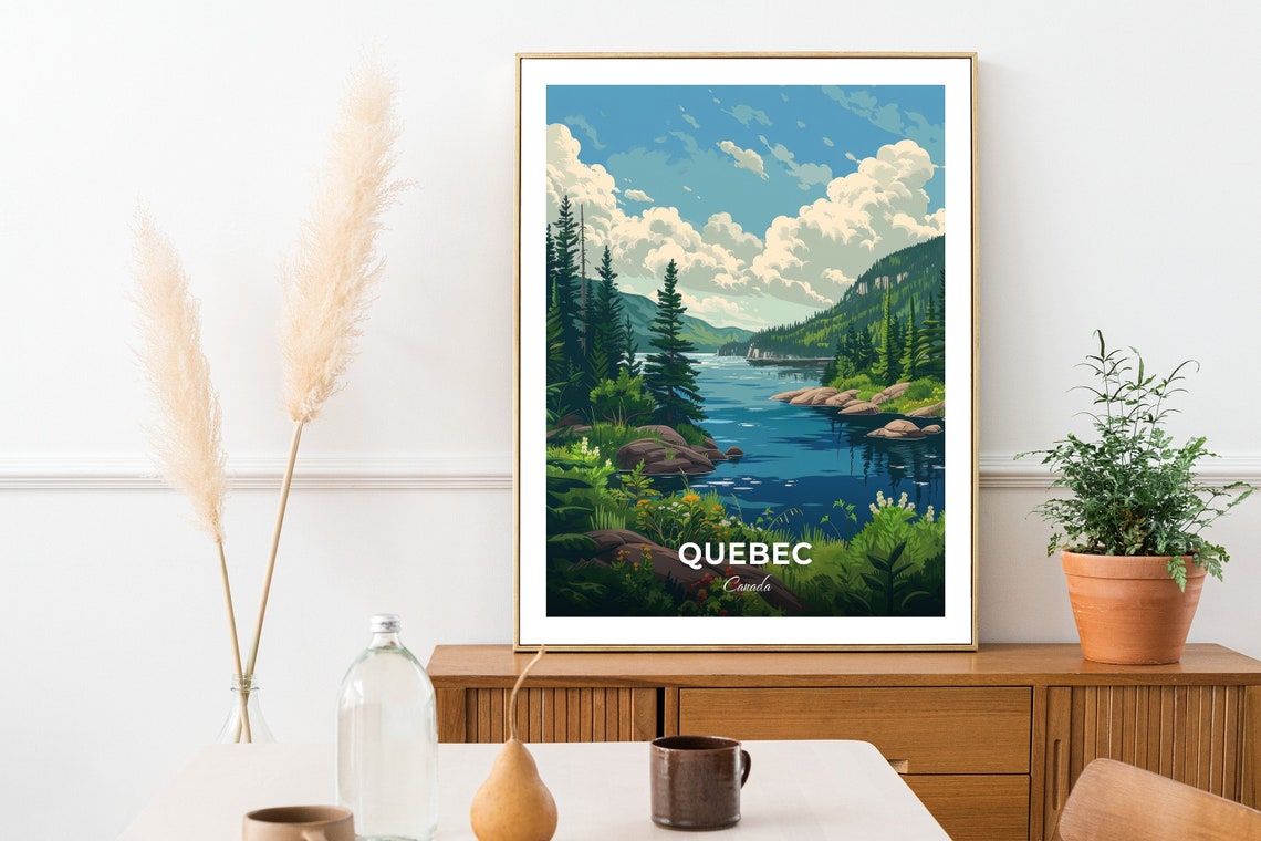 Quebec Canada Lush Pine River Valley Forest Sanctuary Poster - Image 2