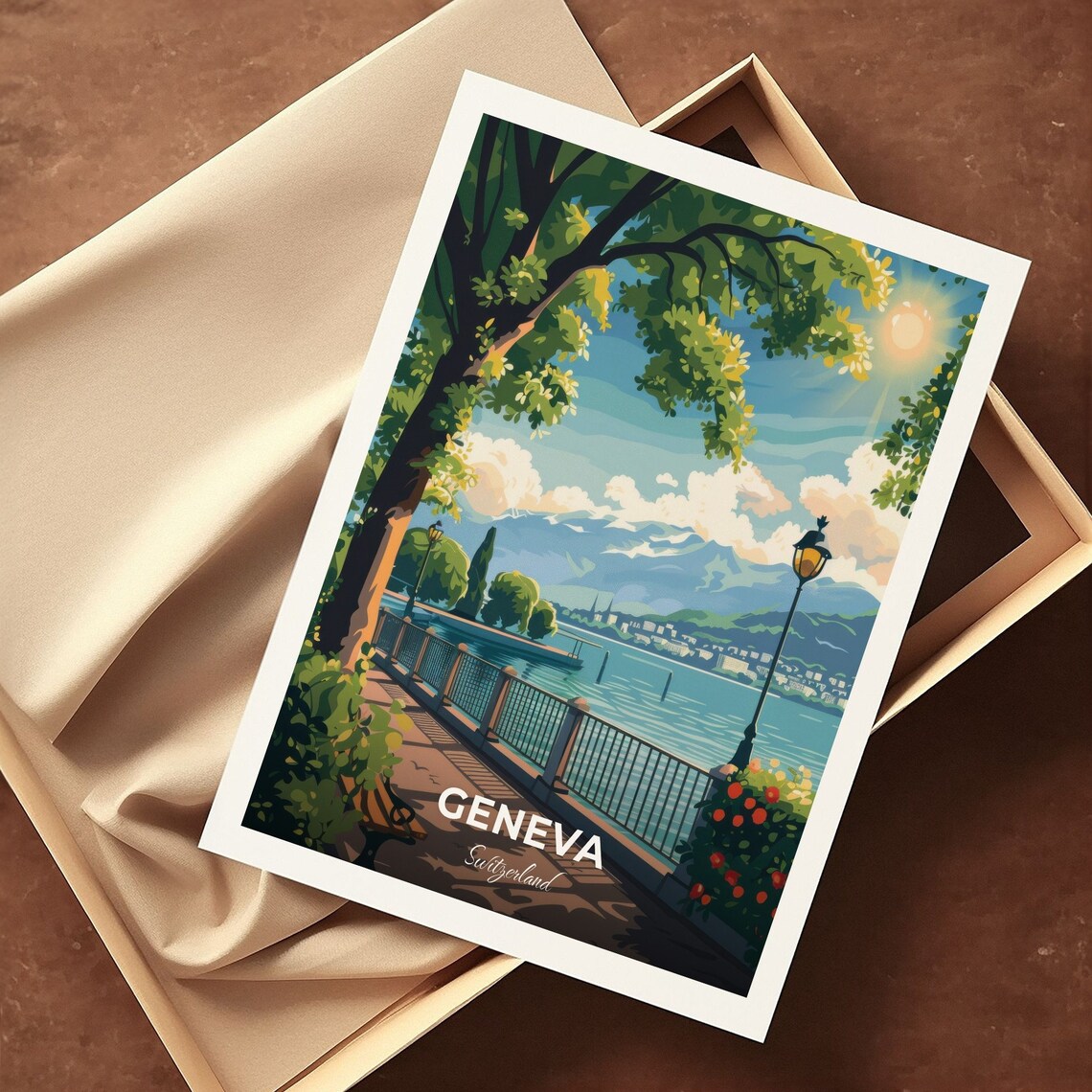 Geneva Switzerland Lake Promenade Vintage Cityscape Travel Poster - Image 3