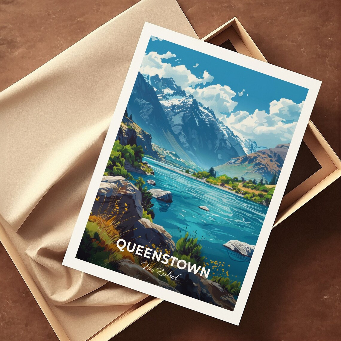 Queenstown Shotover River Turquoise Water Rocks Valley Travel Poster - Image 3