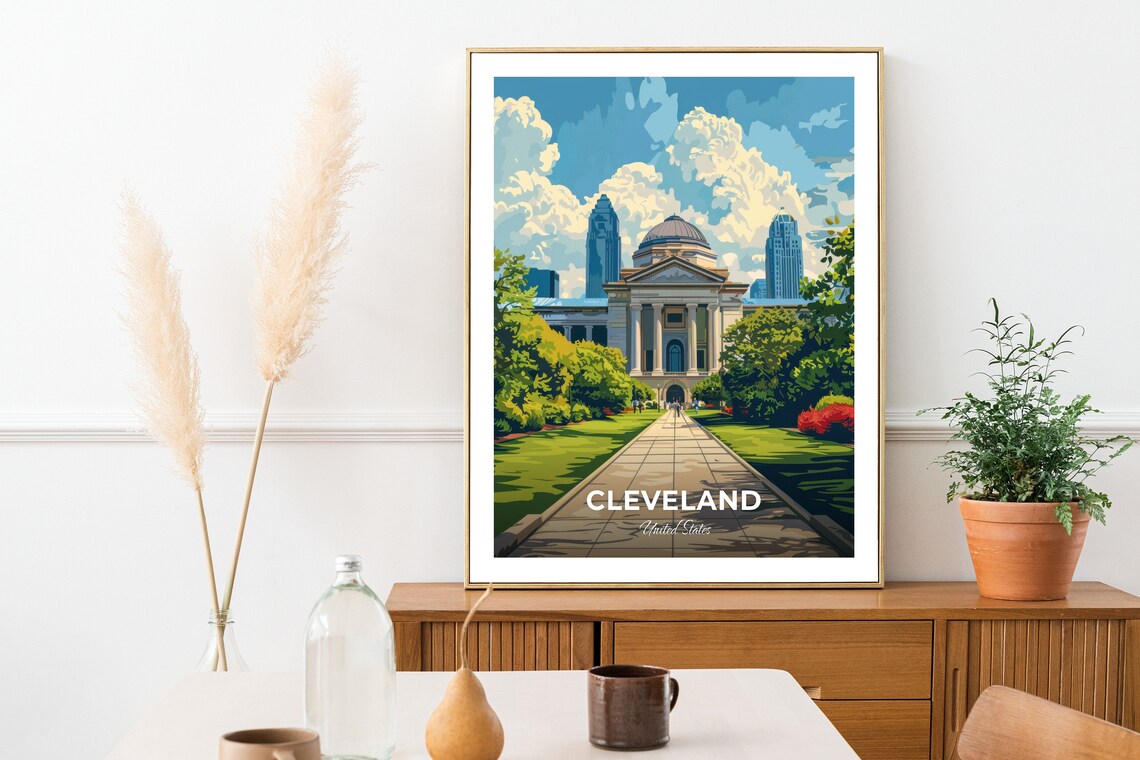 Cleveland Domed Museum Skyline Downtown Historic Landmark Travel Poster - Image 2