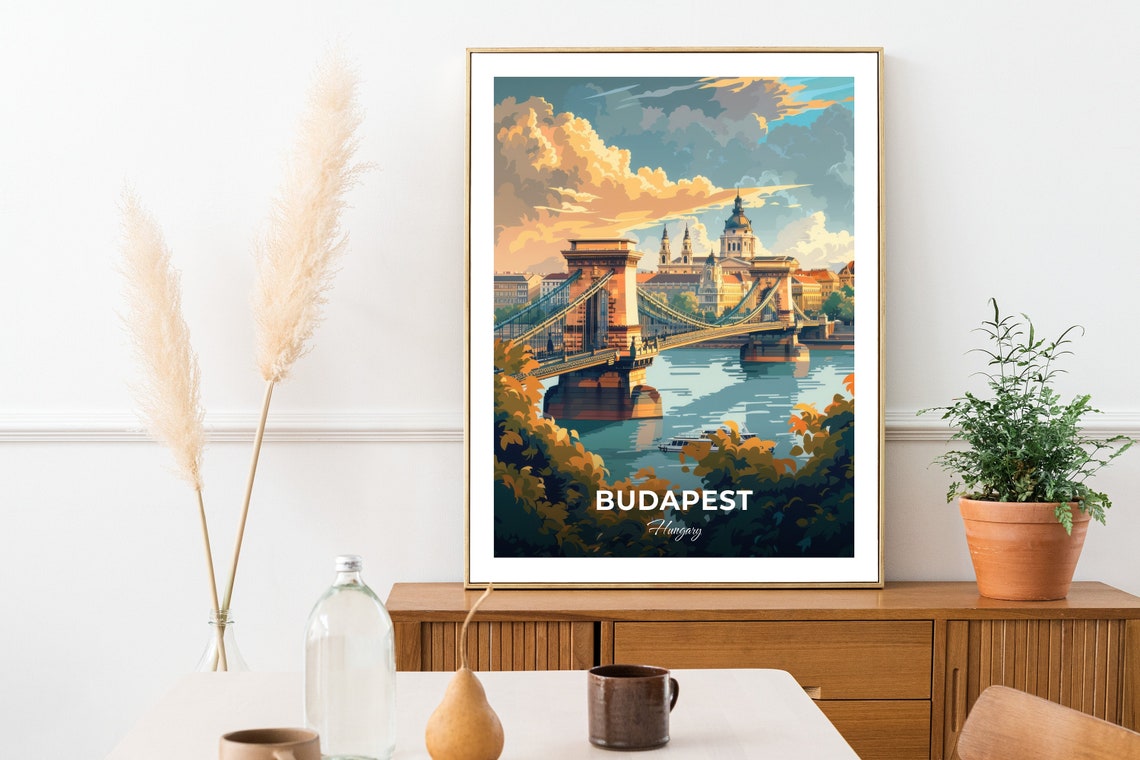 Budapest Chain Bridge Danube Basilica Sunset Cityscape Poster - Image 2