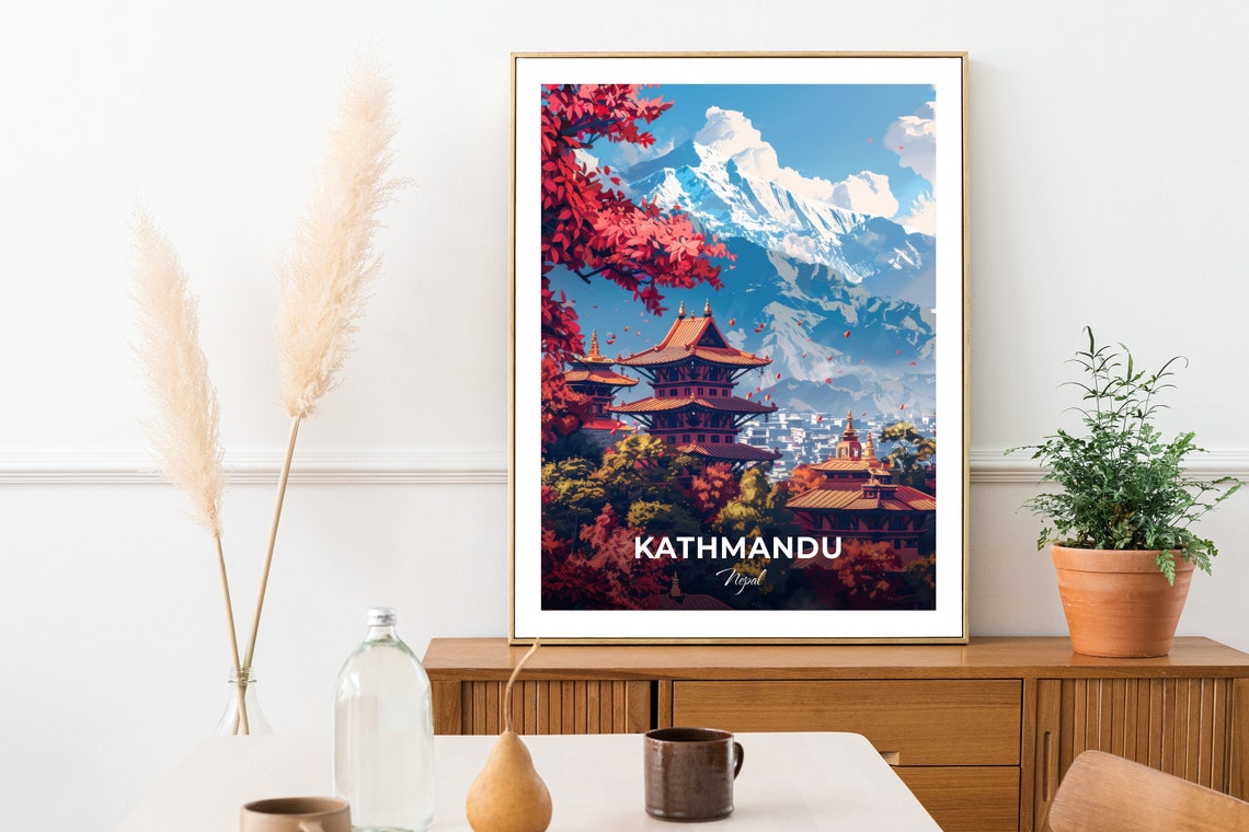 Kathmandu Nepal Himalayan Peaks Pagoda Temples Mountain Travel Poster - Image 2