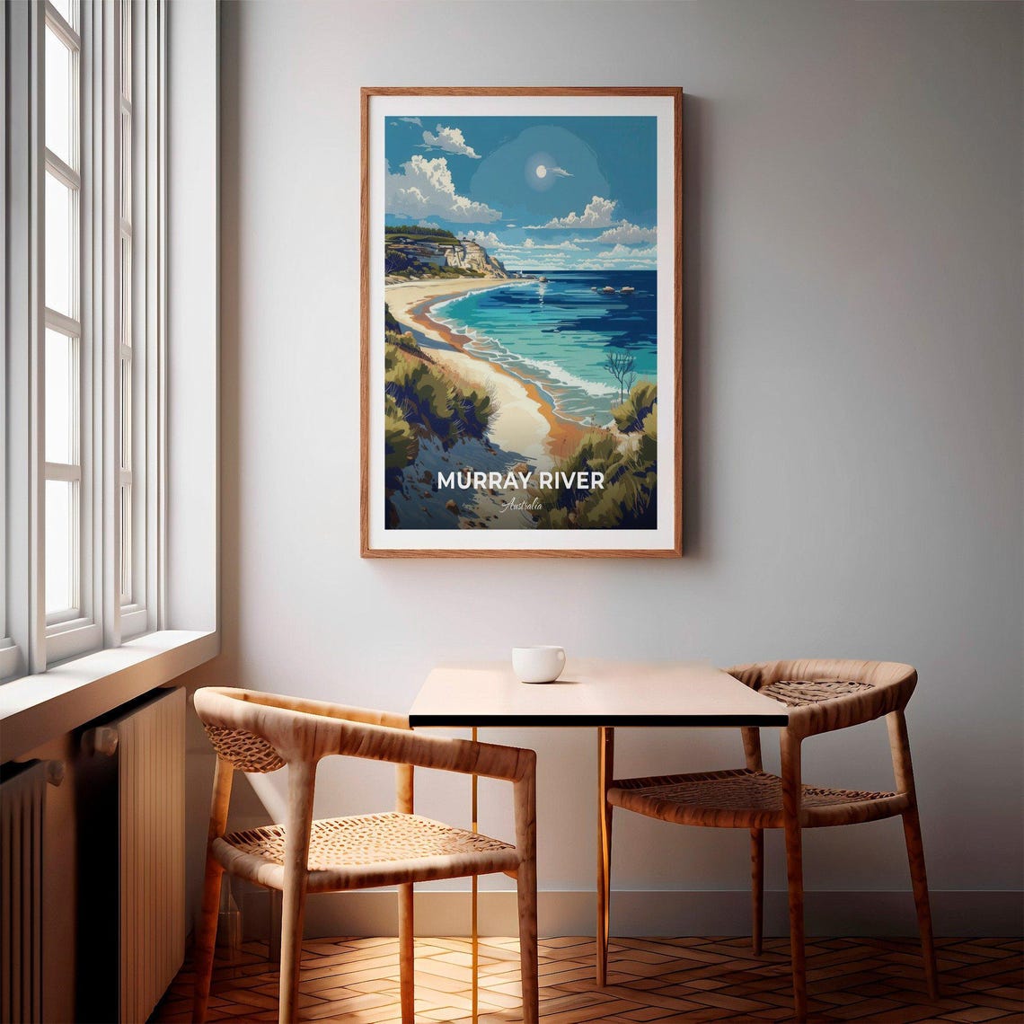 Murray River Australia Sandy Beach Cliffs Moonlight Travel Poster - Image 2