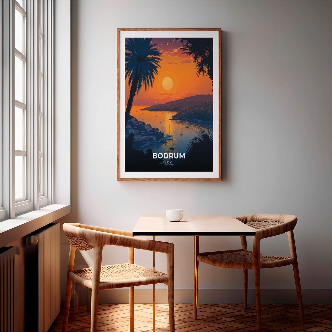 Bodrum Turkey Turgutreis Palm Framed Golden Bay Sunset Poster - Image 2