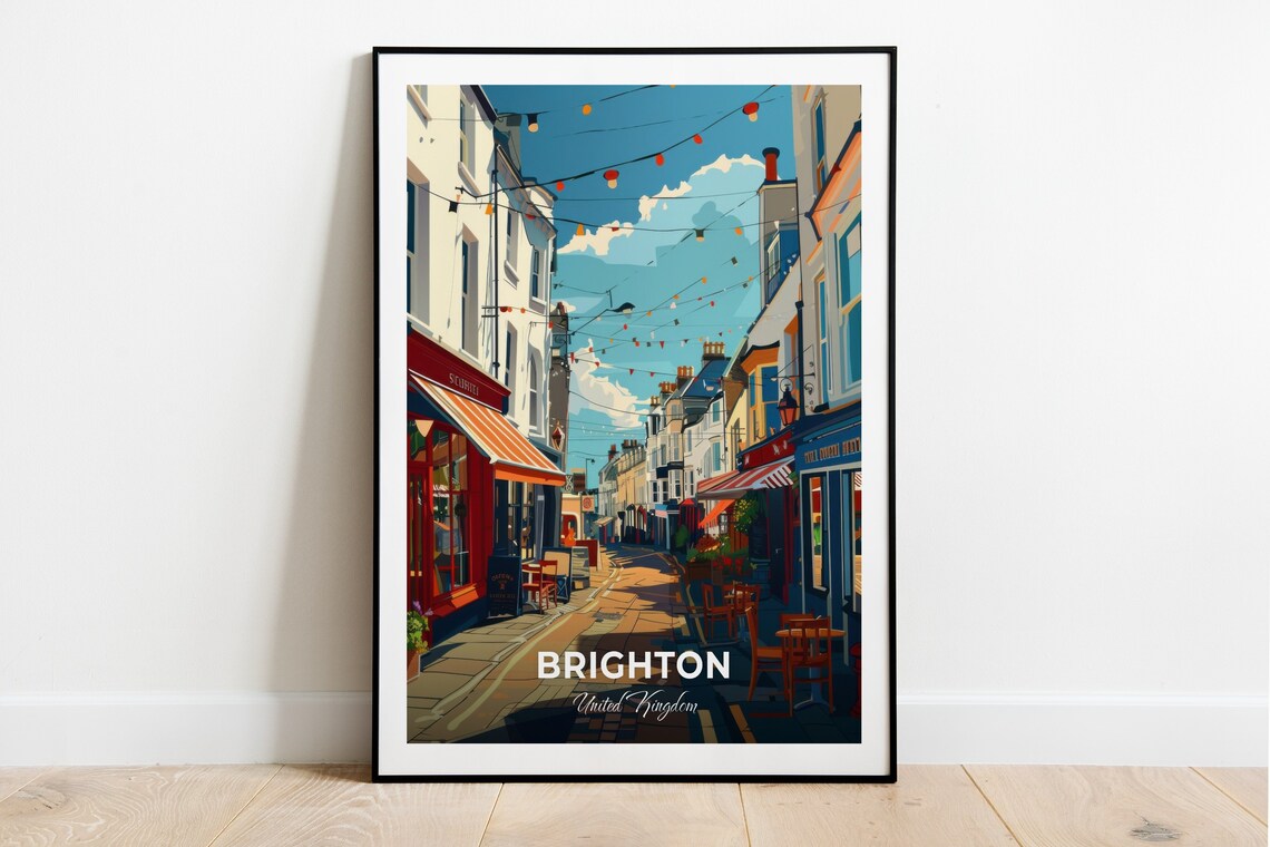 Brighton North Laine Bunting Festive Shop Street Travel Poster