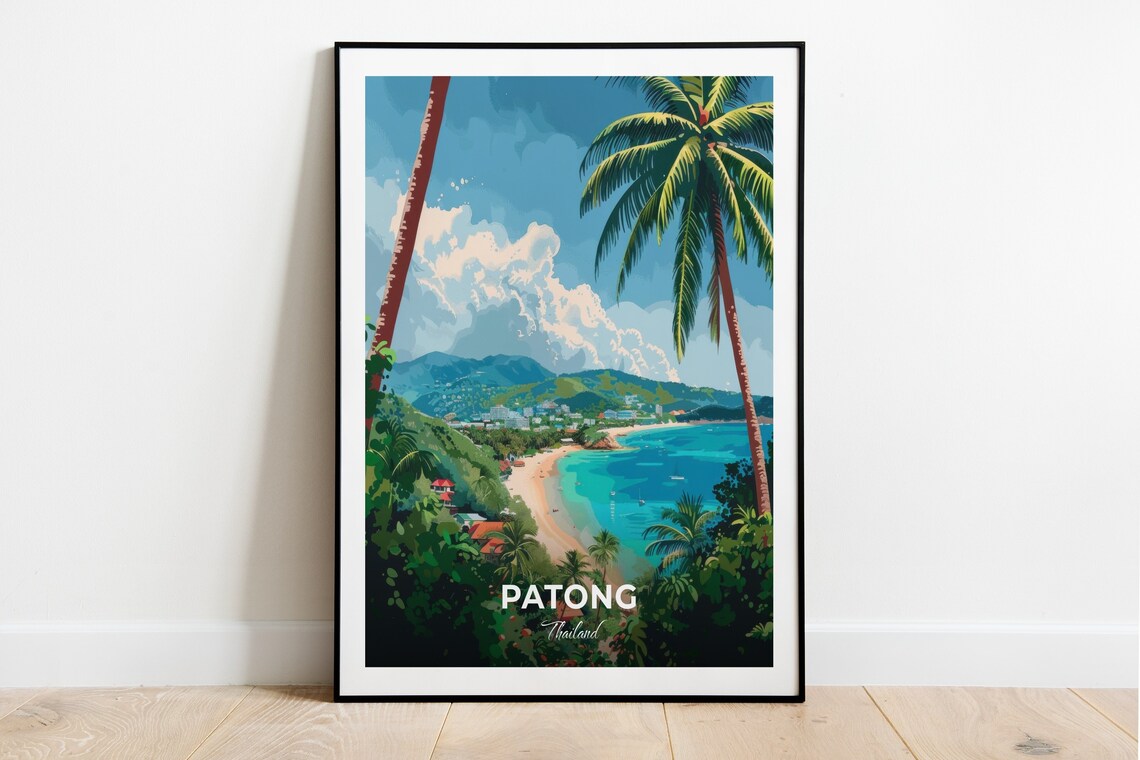 Patong Thailand Beach Bay Palm Trees Overlook Travel Art Poster