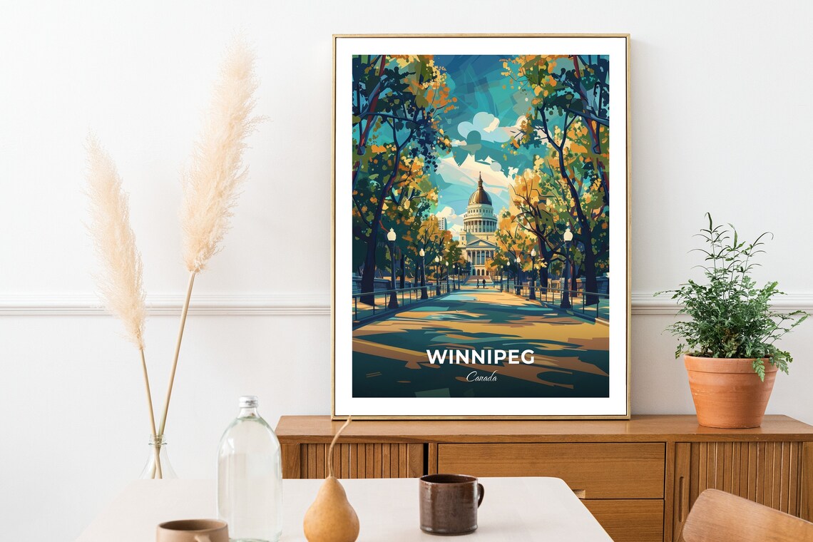 Winnipeg Canada Legislative Building Dome Autumn Boulevard Travel Poster - Image 2