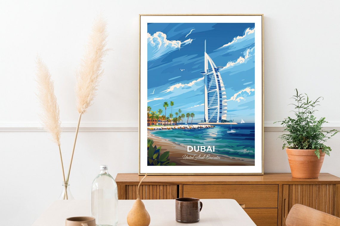 Dubai Burj Al Arab Sail Hotel Beachfront Resort Travel Poster - Image 2