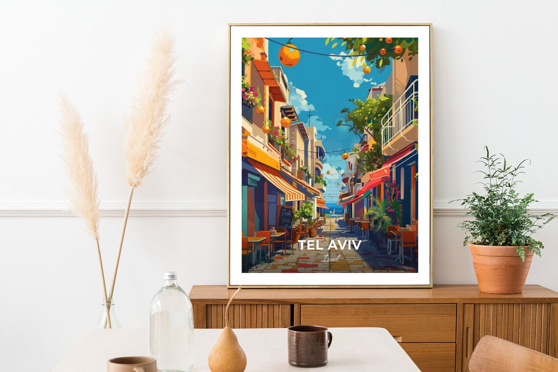 Tel Aviv Israel Carmel Market Vibrant Sunny Cafe Street Poster - Image 2