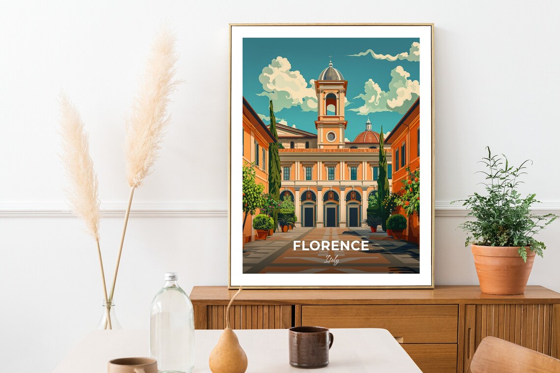 Florence Italy Bell Tower Church Courtyard Historic Architecture Poster - Image 2