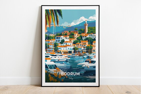 Bodrum Turkey Busy Marina Yachts Lighthouse Sunny Town Poster