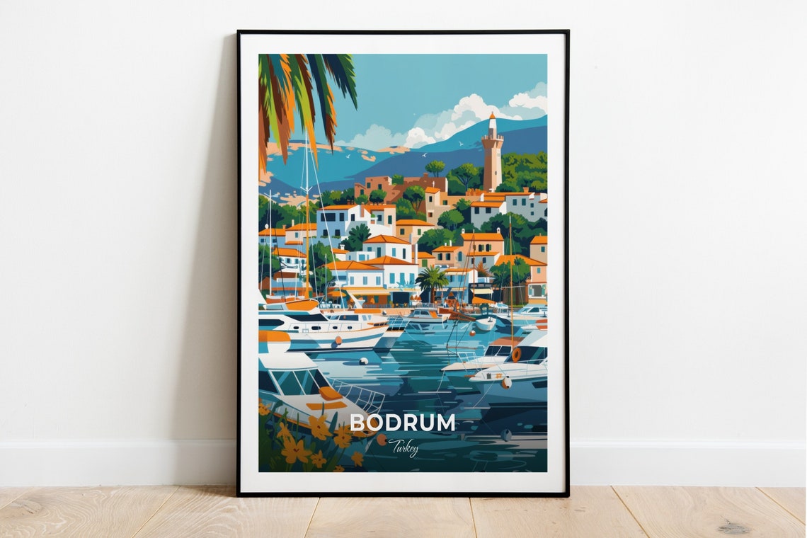 Bodrum Turkey Busy Marina Yachts Lighthouse Sunny Town Poster